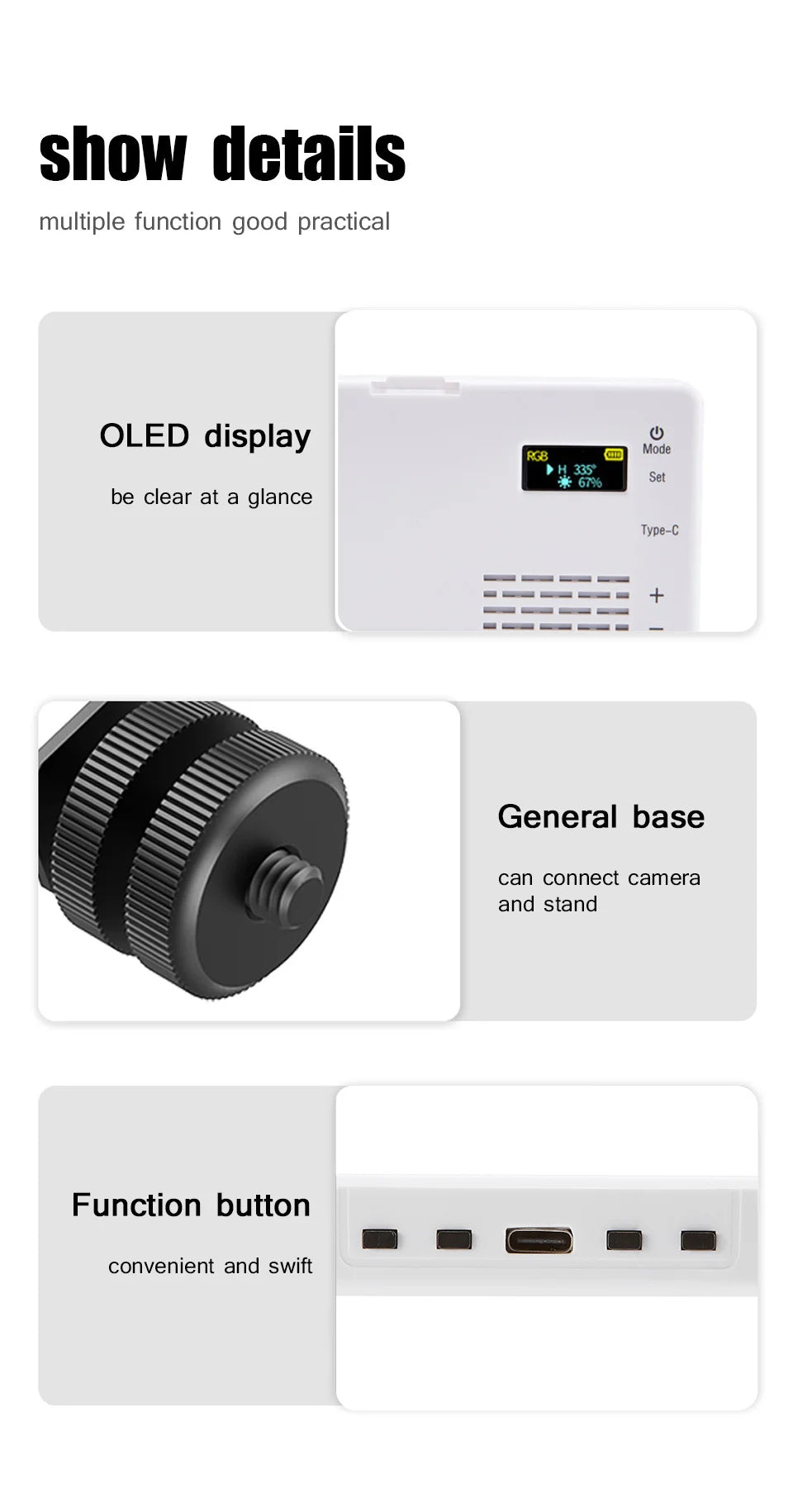 RGB LED Camera Light Full Color Output Video Lamp Kit Dimmable 2500K-8500K Bi-Color Panel Light CRI 95+