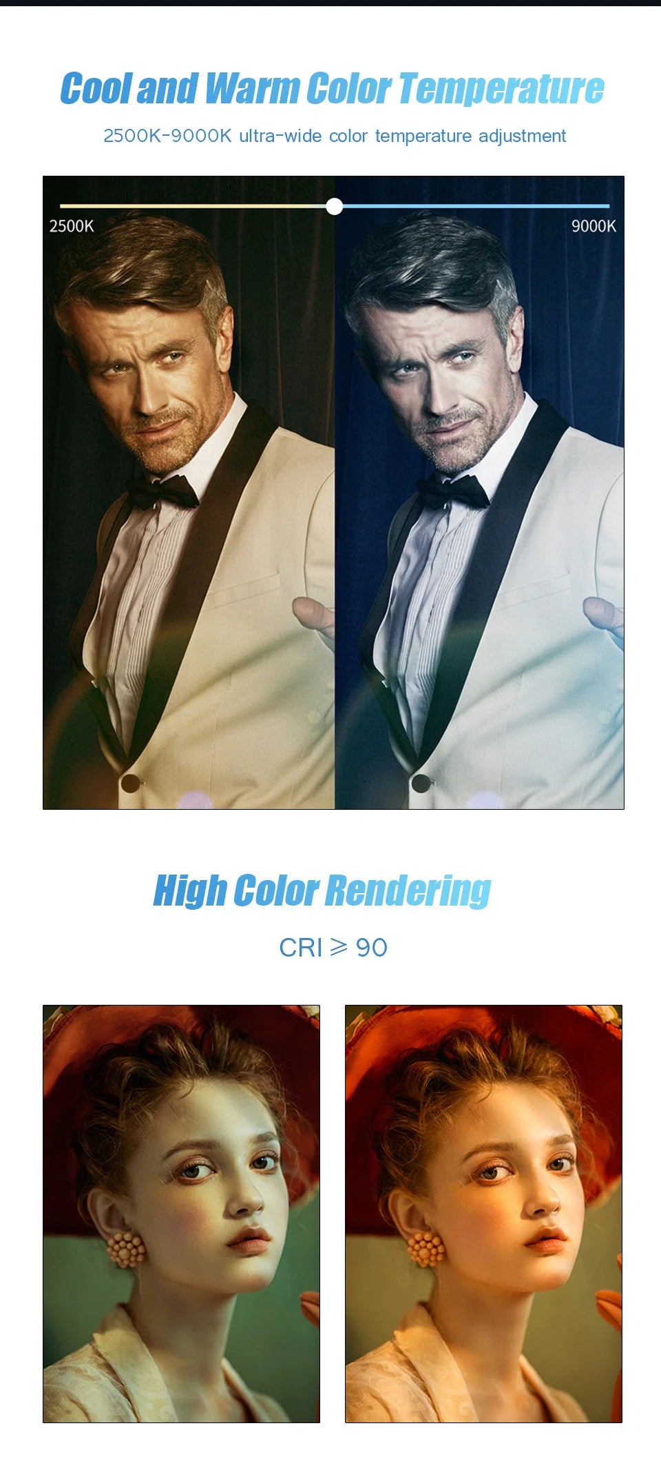 RGB LED Camera Light Full Color Output Video Lamp Kit Dimmable 2500K-8500K Bi-Color Panel Light CRI 95+