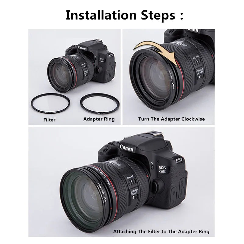 Step Up Lens Filter Adapter Rings - Set of 9 - Allows You to Fit Larger Size Lens Filters on a Lens with a Smaller Diameter